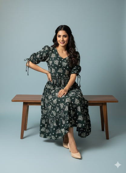 Dark Green Bloom Kurthi – Elegant Everyday Wear