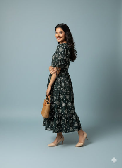 Dark Green Bloom Kurthi – Elegant Everyday Wear