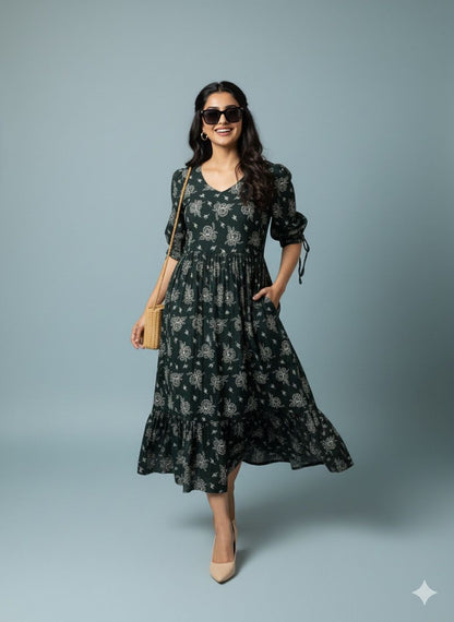 Dark Green Bloom Kurthi – Elegant Everyday Wear