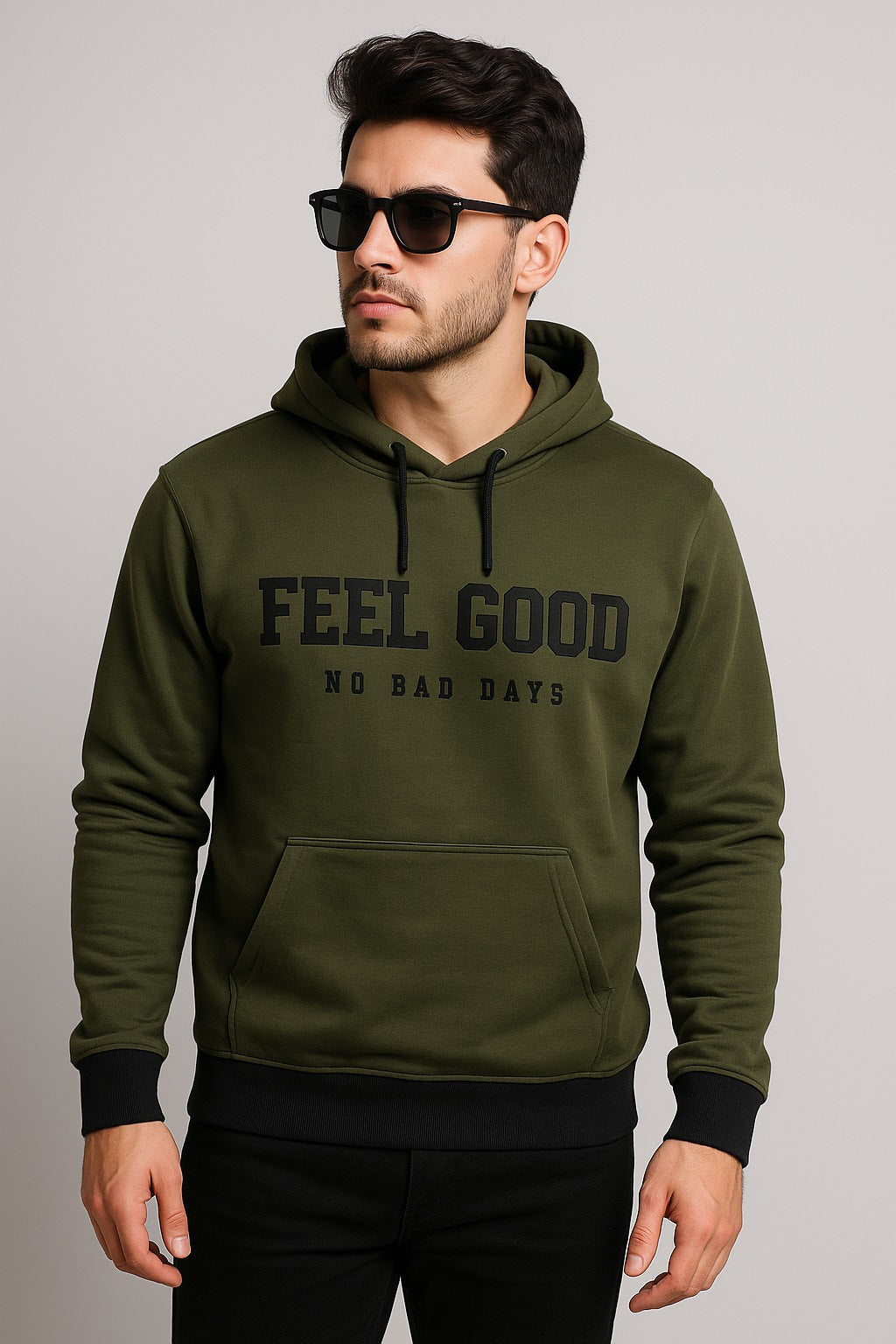 Dark Green "Feel Good" Hoodie – No Bad Days Edition