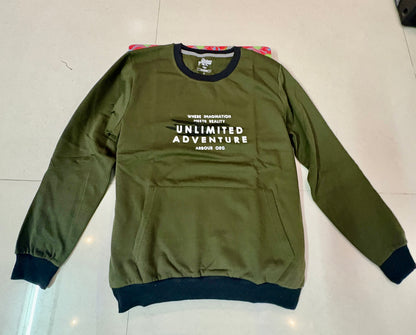 Green Sweatshirt with Black Trim – “Unlimited Adventure” Print