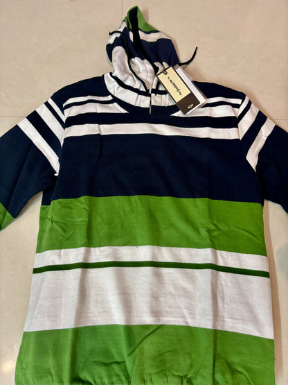 Navy-Green Striped Hooded Sweatshirt – Bold & Cozy Streetwear