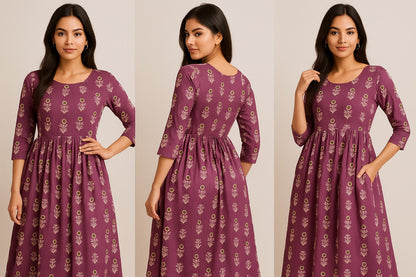 Elegant Violet Blossom Kurti – Grace in Every Thread