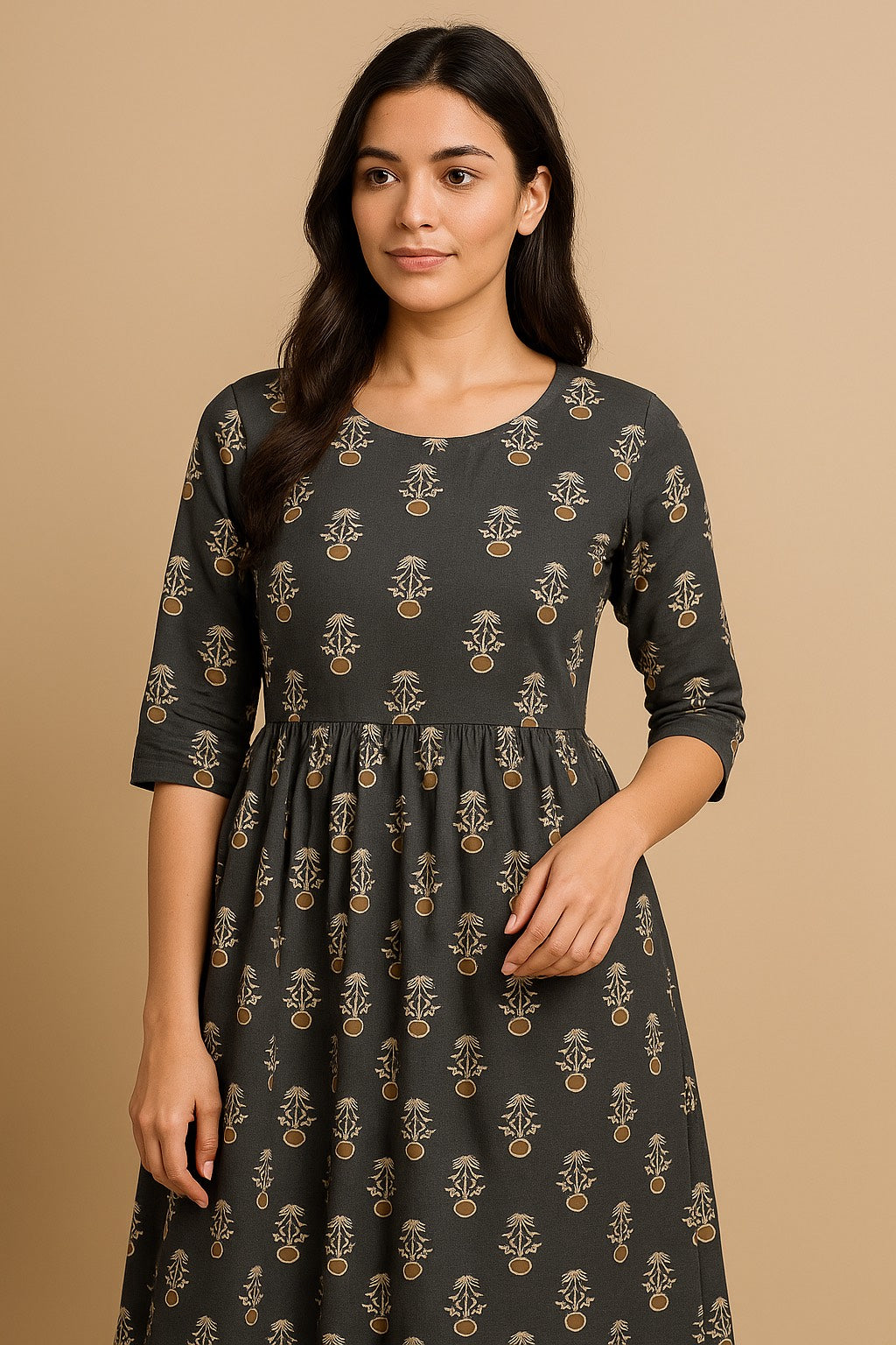 Charcoal Bloom Printed Kurth Umbrella cut