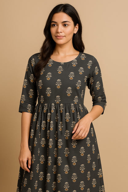 Charcoal Bloom Printed Kurth Umbrella cut