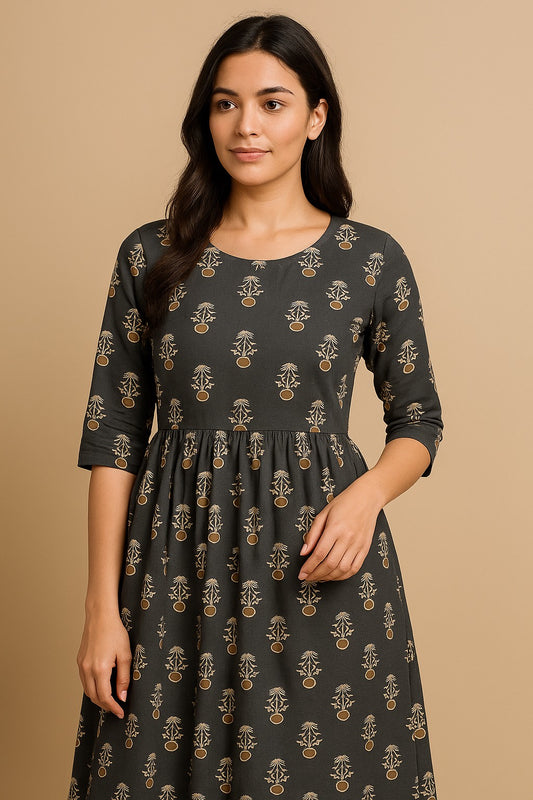 Charcoal Bloom Printed Kurth Umbrella cut