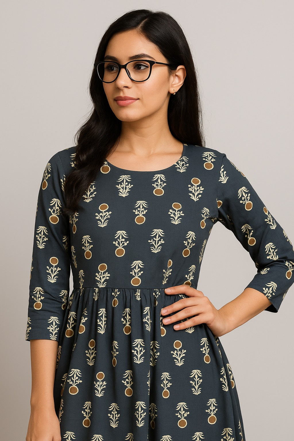 Charcoal Bloom Printed Kurth Umbrella cut