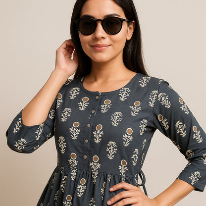 Charcoal Bloom Printed Kurth Umbrella cut