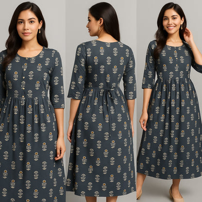 Charcoal Bloom Printed Kurth Umbrella cut