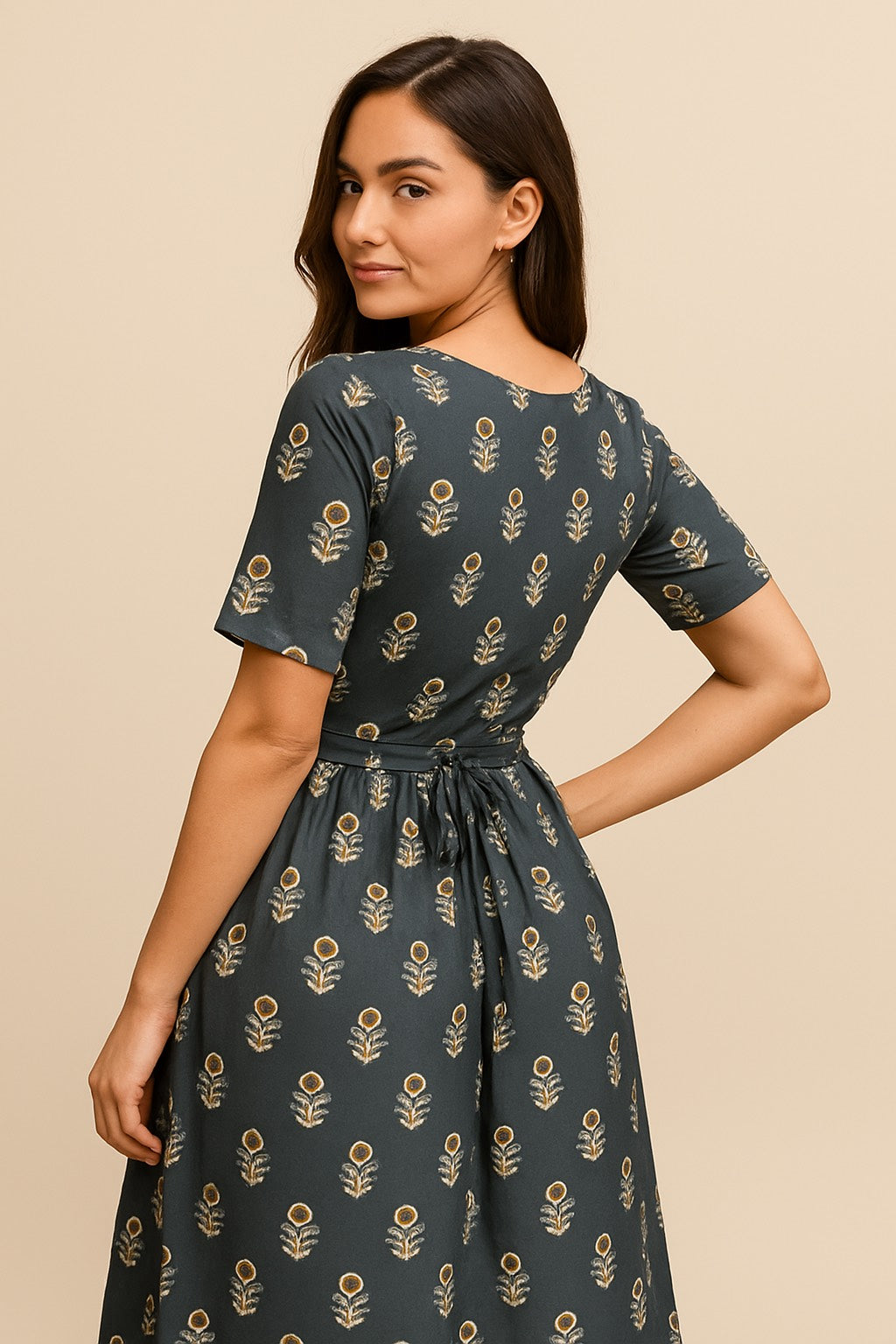 Charcoal Bloom Printed Kurth Umbrella cut