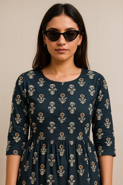 Charcoal Bloom Printed Kurth Umbrella cut