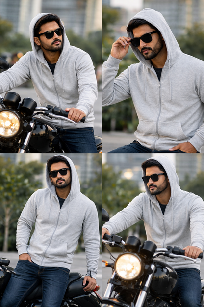 Grey Cotton Hoodie Without Zipper – 300 GSM | S to XXL