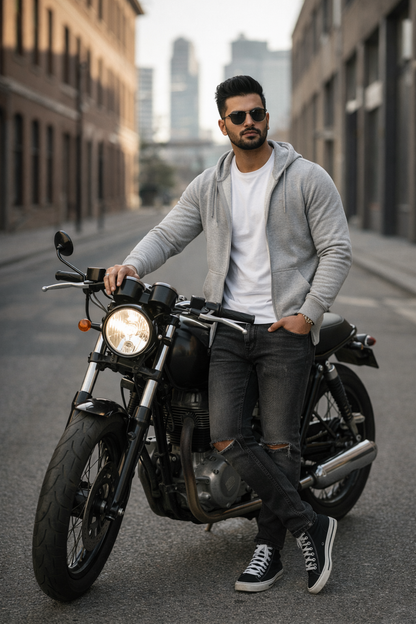 Grey Cotton Hoodie Without Zipper – 300 GSM | S to XXL