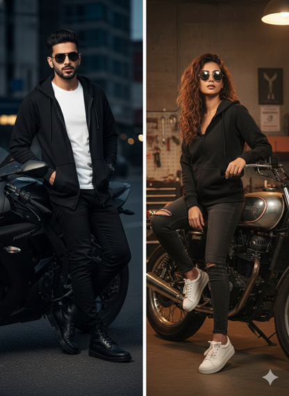 Black Cotton Hoodie with zipper  – 300 GSM| S to XXL Available