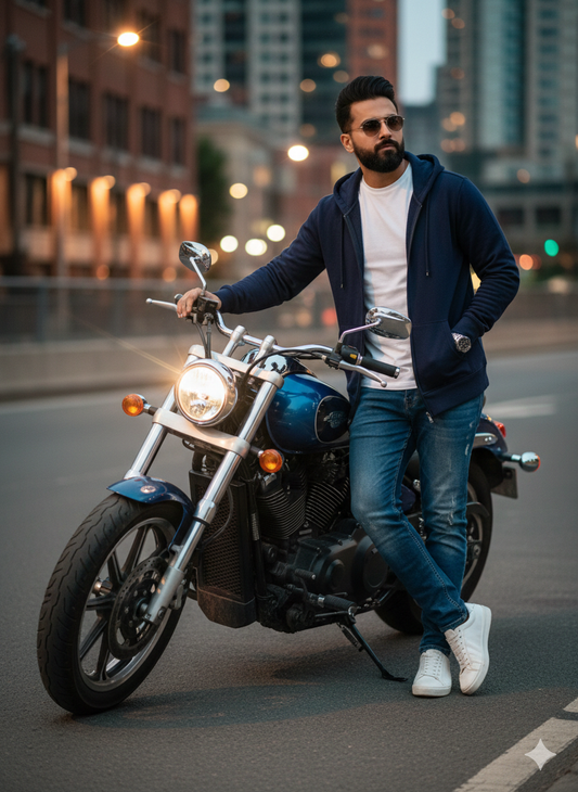 Blue Cotton Hoodie with zipper uni sex   – 300 GSM| S to XXL Available