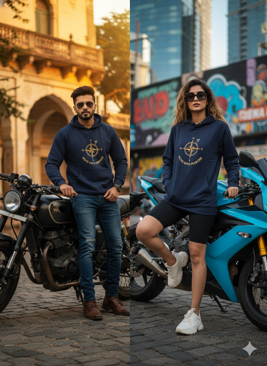 Blue Cotton Hoodie without zipper uni sex   – 300 GSM| S to XXL Available