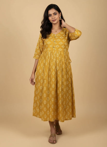 Elegant Printed Flared Kurti – Available in Red, Yellow & Teal (3XL)