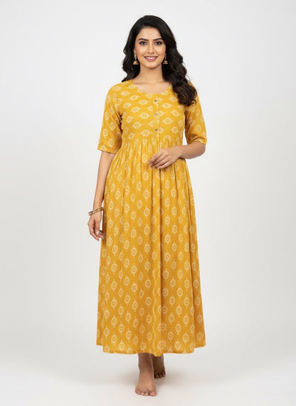 Elegant Printed Flared Kurti – Available in Red, Yellow & Teal (3XL)