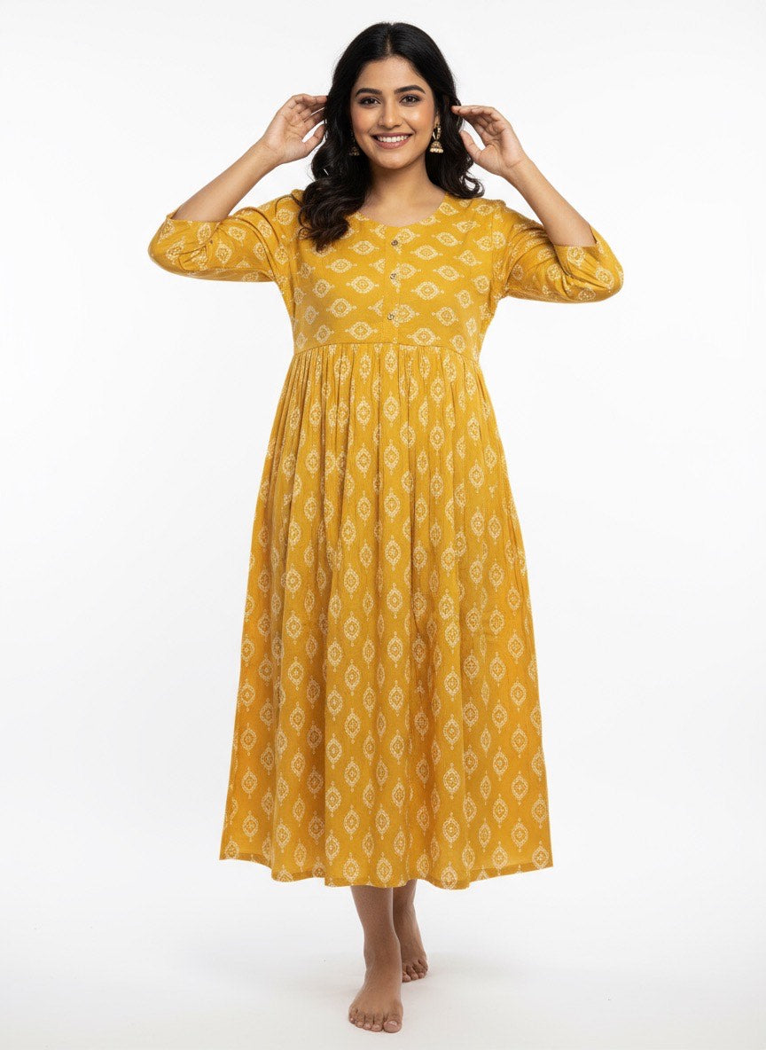 Elegant Printed Flared Kurti – Available in Red, Yellow & Teal (3XL)