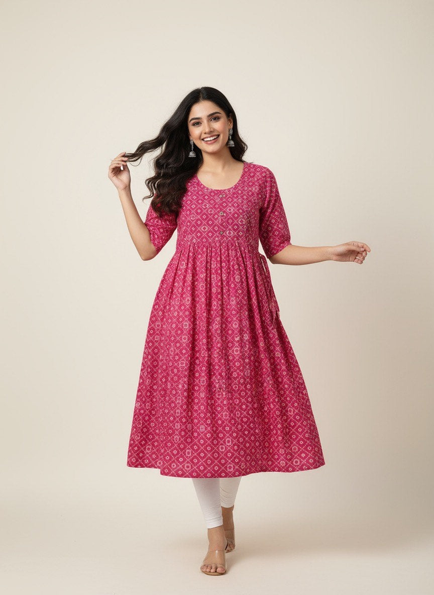 Printed Flared Kurti Collection – Black, Maroon, Indigo & Navy Blue (3XL)