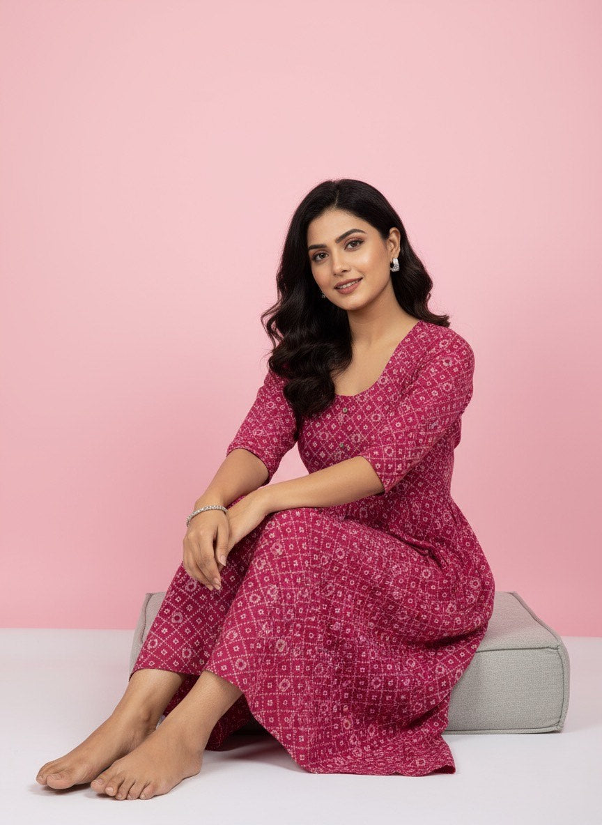 Printed Flared Kurti Collection – Black, Maroon, Indigo & Navy Blue (3XL)