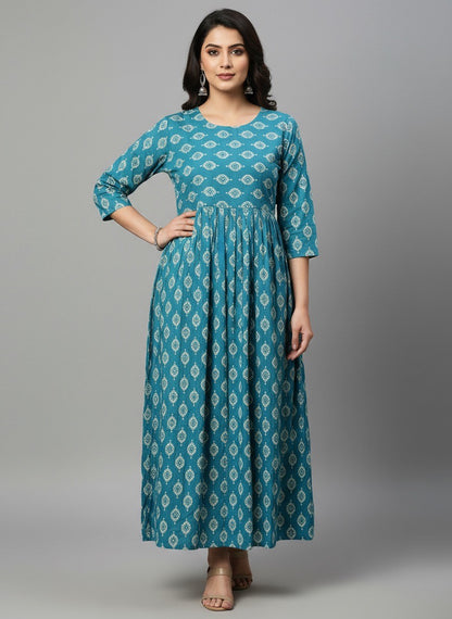 Elegant Printed Flared Kurti – Available in Red, Yellow & Teal (3XL)