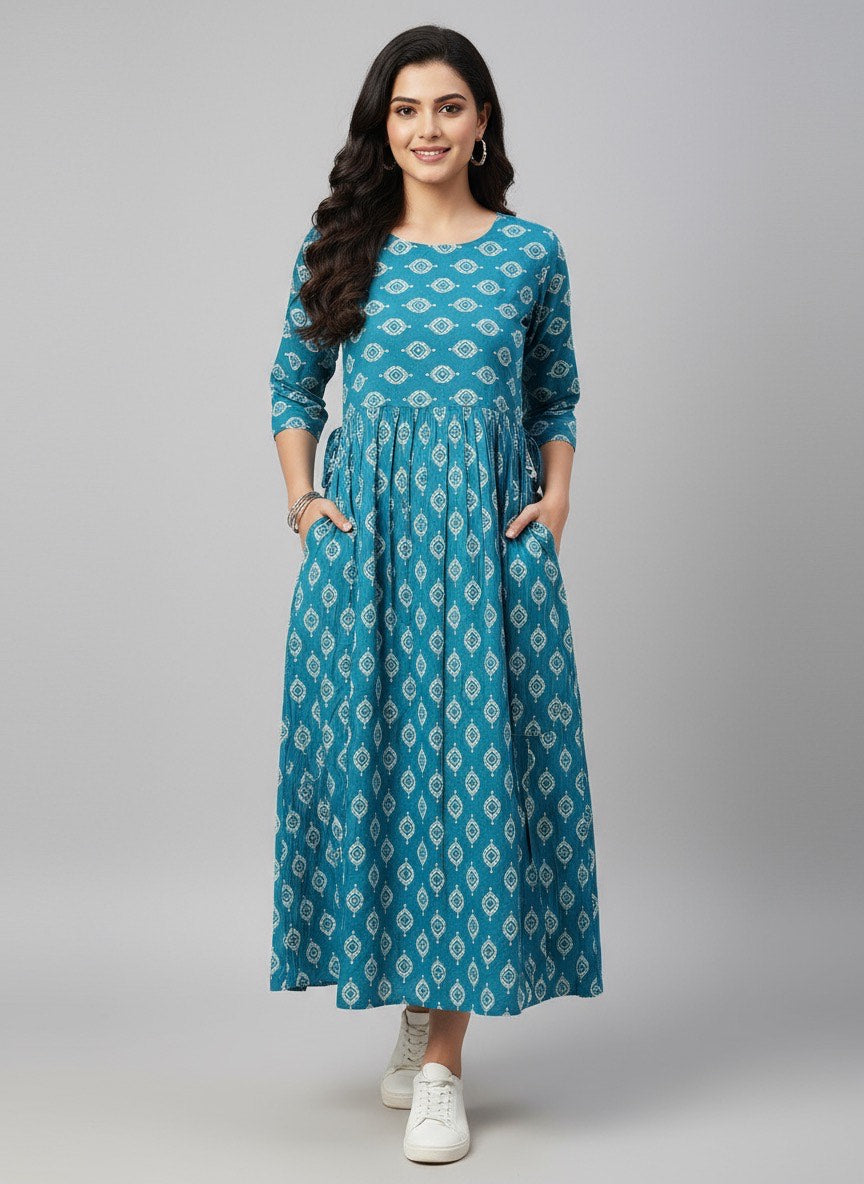 Elegant Printed Flared Kurti – Available in Red, Yellow & Teal (3XL)