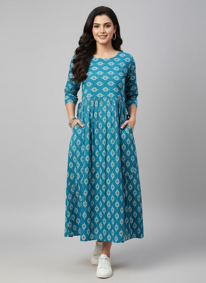 Elegant Printed Flared Kurti – Available in Red, Yellow & Teal (3XL)