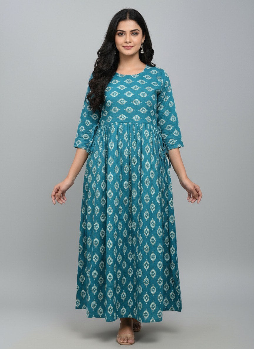 Elegant Printed Flared Kurti – Available in Red, Yellow & Teal (3XL)
