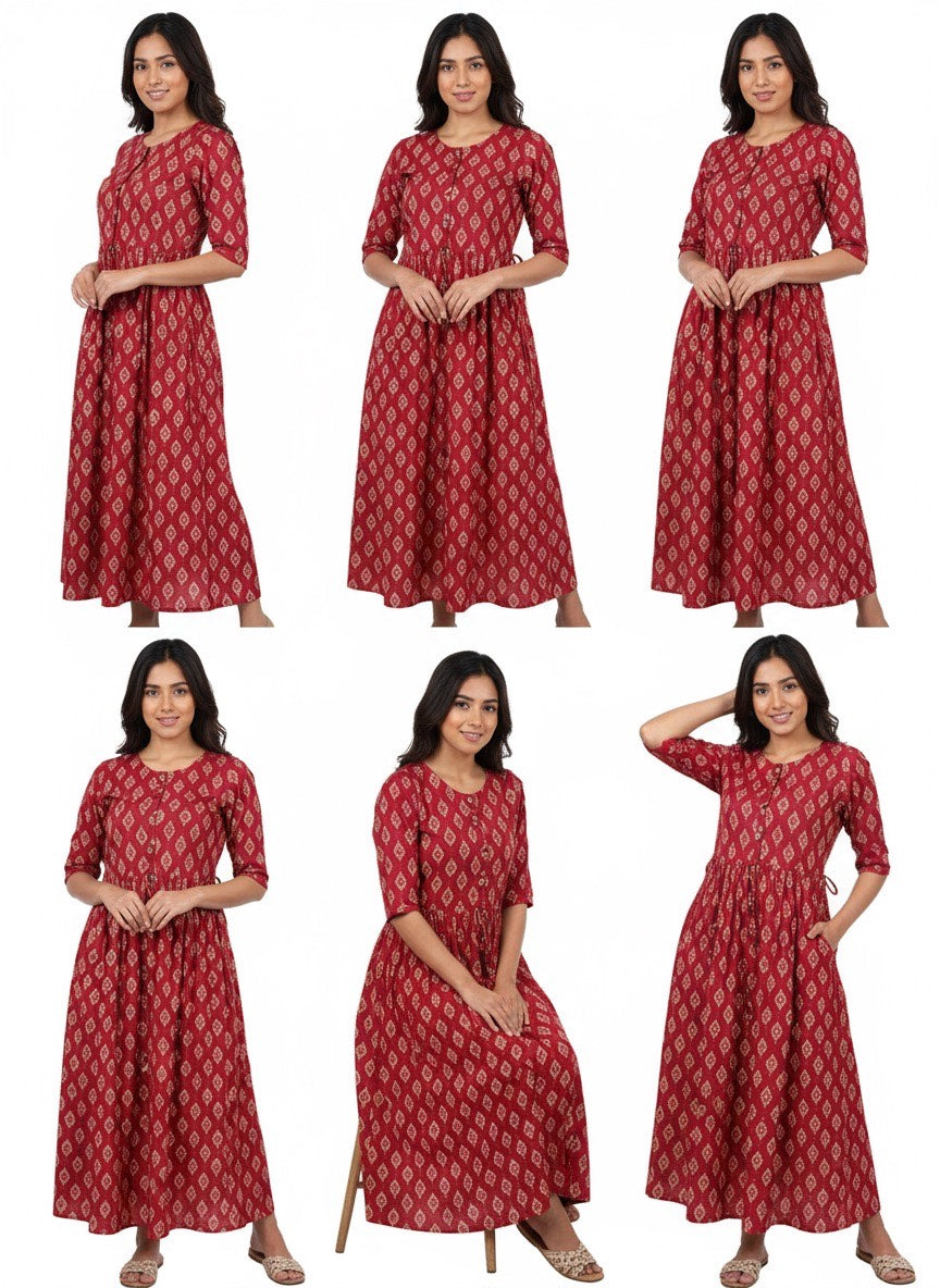 Printed Flared Kurti Collection – Black, Maroon, Indigo & Navy Blue (3XL)