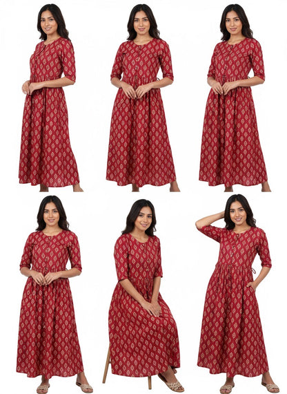Printed Flared Kurti Collection – Black, Maroon, Indigo & Navy Blue (3XL)