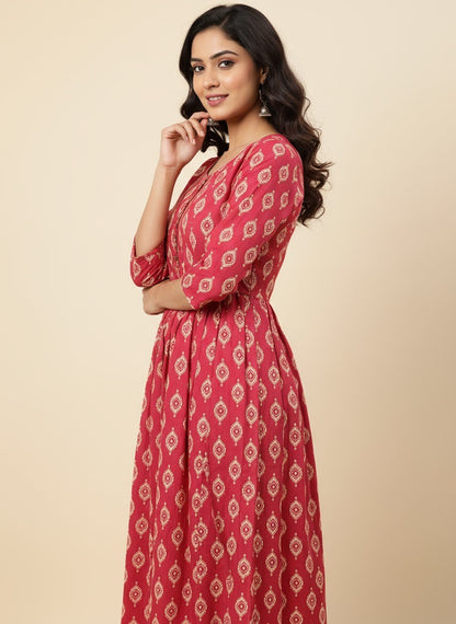 Elegant Printed Flared Kurti – Available in Red, Yellow & Teal (3XL)