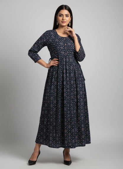 Printed Flared Kurti Collection – Black, Maroon, Indigo & Navy Blue (3XL)