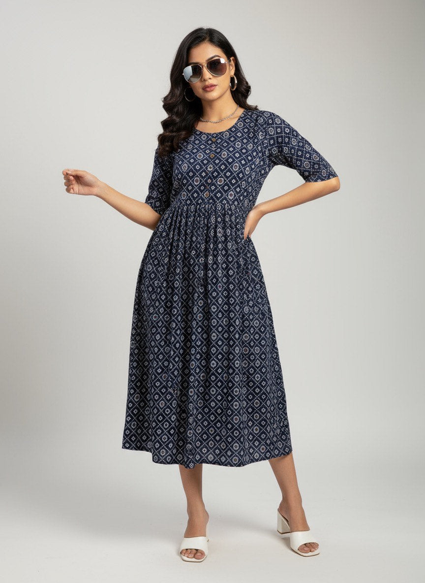 Printed Flared Kurti Collection – Black, Maroon, Indigo & Navy Blue (3XL)