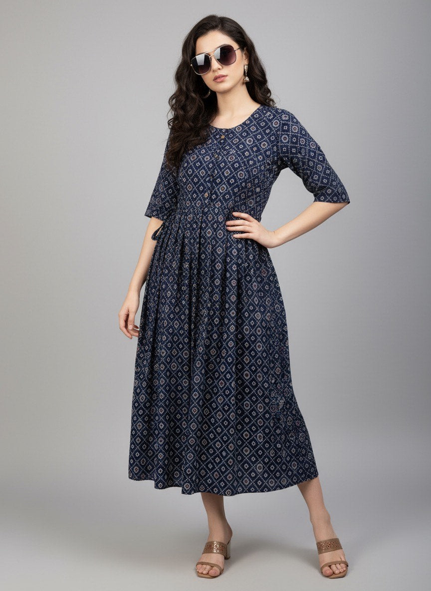 Printed Flared Kurti Collection – Black, Maroon, Indigo & Navy Blue (3XL)