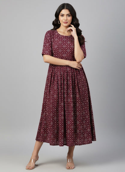 Printed Flared Kurti Collection – Black, Maroon, Indigo & Navy Blue (3XL)
