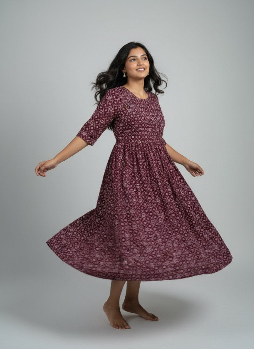 Printed Flared Kurti Collection – Black, Maroon, Indigo & Navy Blue (3XL)