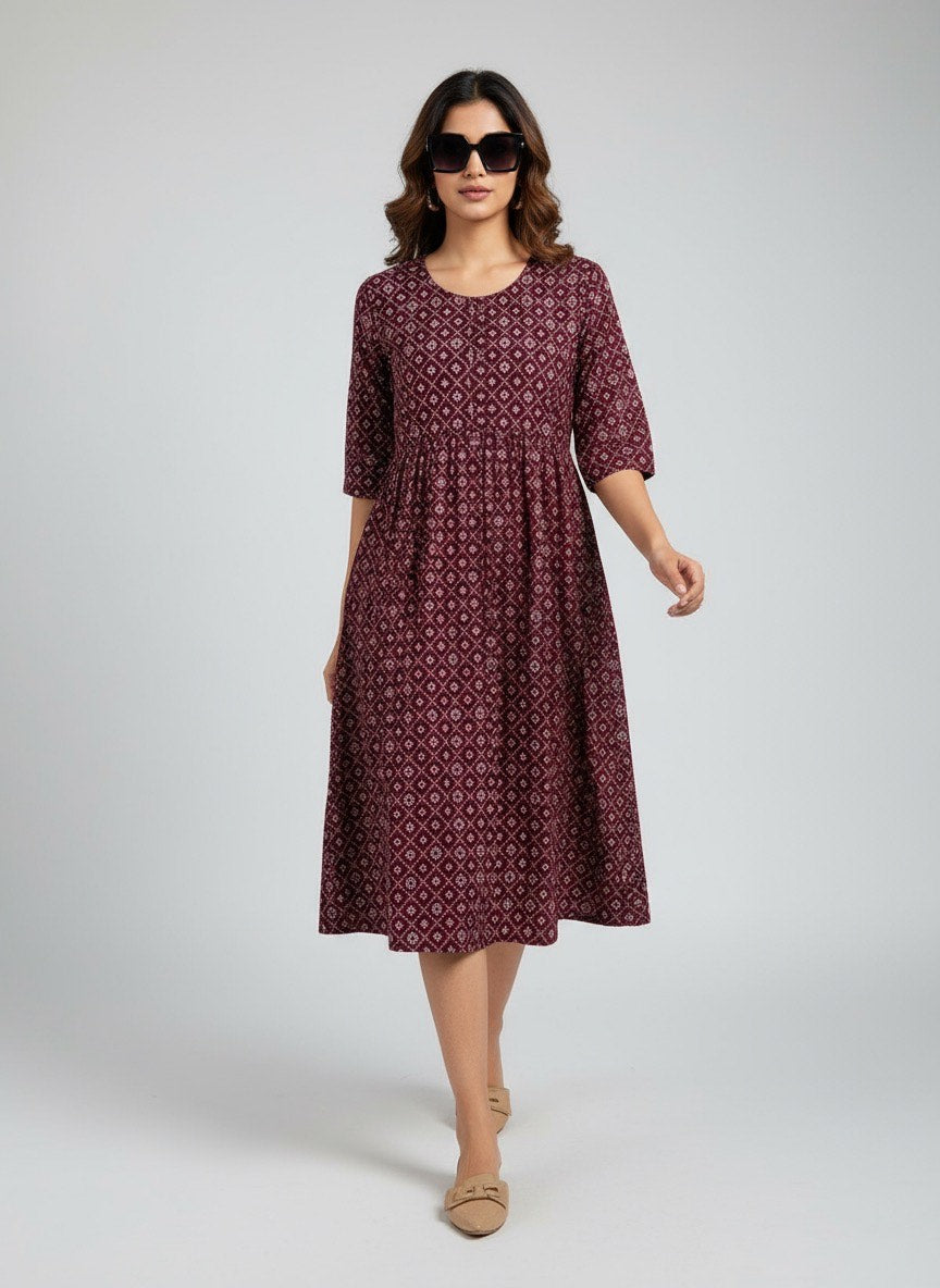 Printed Flared Kurti Collection – Black, Maroon, Indigo & Navy Blue (3XL)
