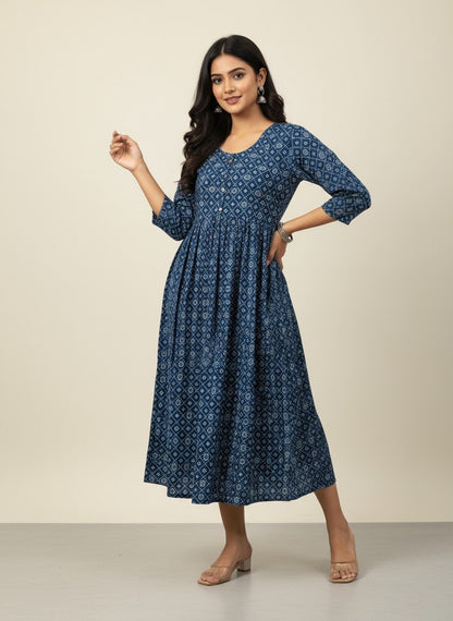 Printed Flared Kurti Collection – Black, Maroon, Indigo & Navy Blue (3XL)