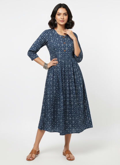 Printed Flared Kurti Collection – Black, Maroon, Indigo & Navy Blue (3XL)