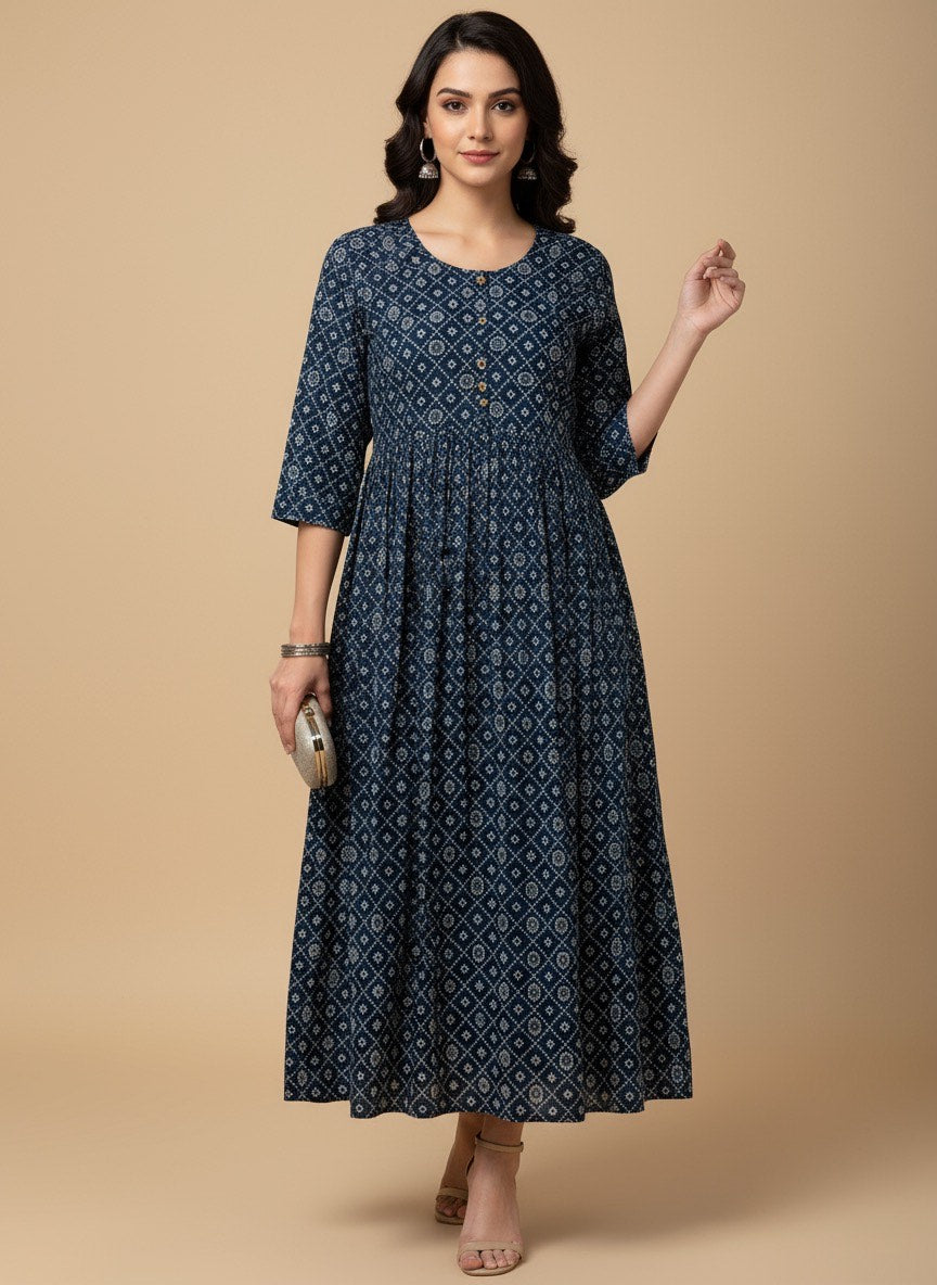 Printed Flared Kurti Collection – Black, Maroon, Indigo & Navy Blue (3XL)