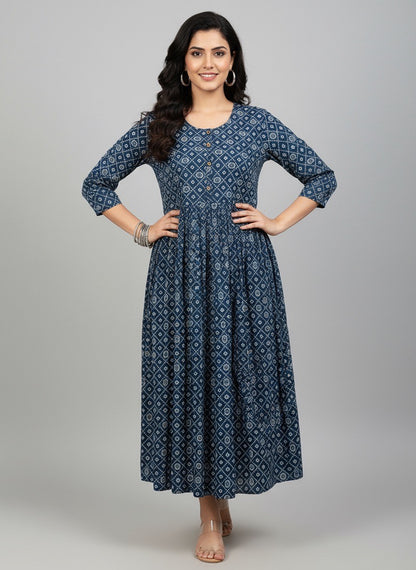 Printed Flared Kurti Collection – Black, Maroon, Indigo & Navy Blue (3XL)