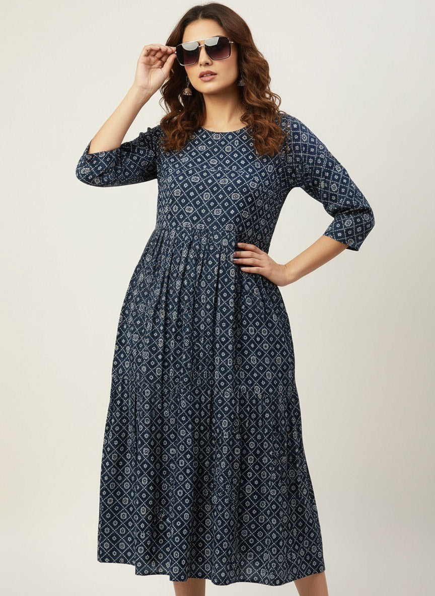 Printed Flared Kurti Collection – Black, Maroon, Indigo & Navy Blue (3XL)