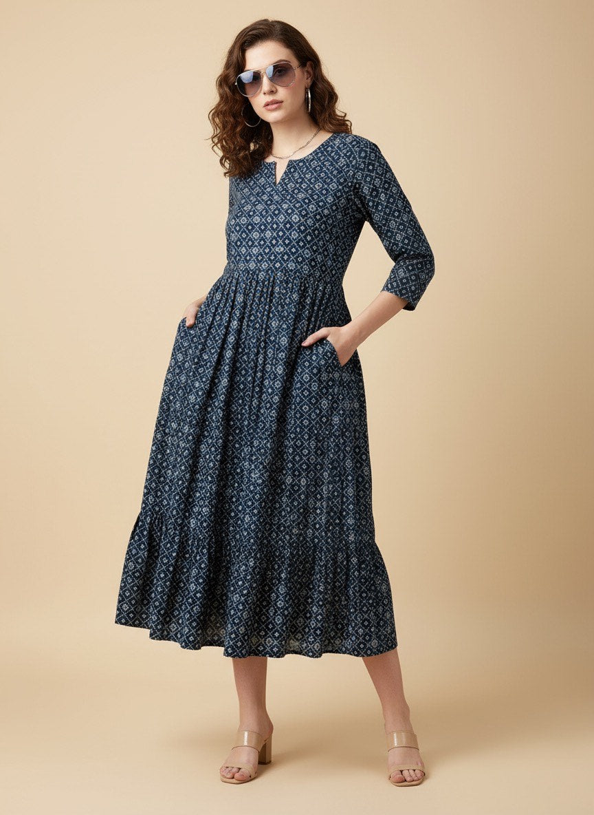 Printed Flared Kurti Collection – Black, Maroon, Indigo & Navy Blue (3XL)