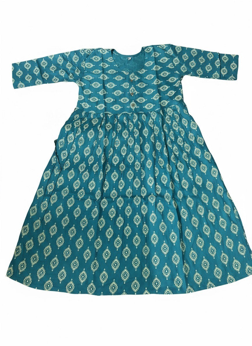 Elegant Printed Flared Kurti – Available in Red, Yellow & Teal (3XL)