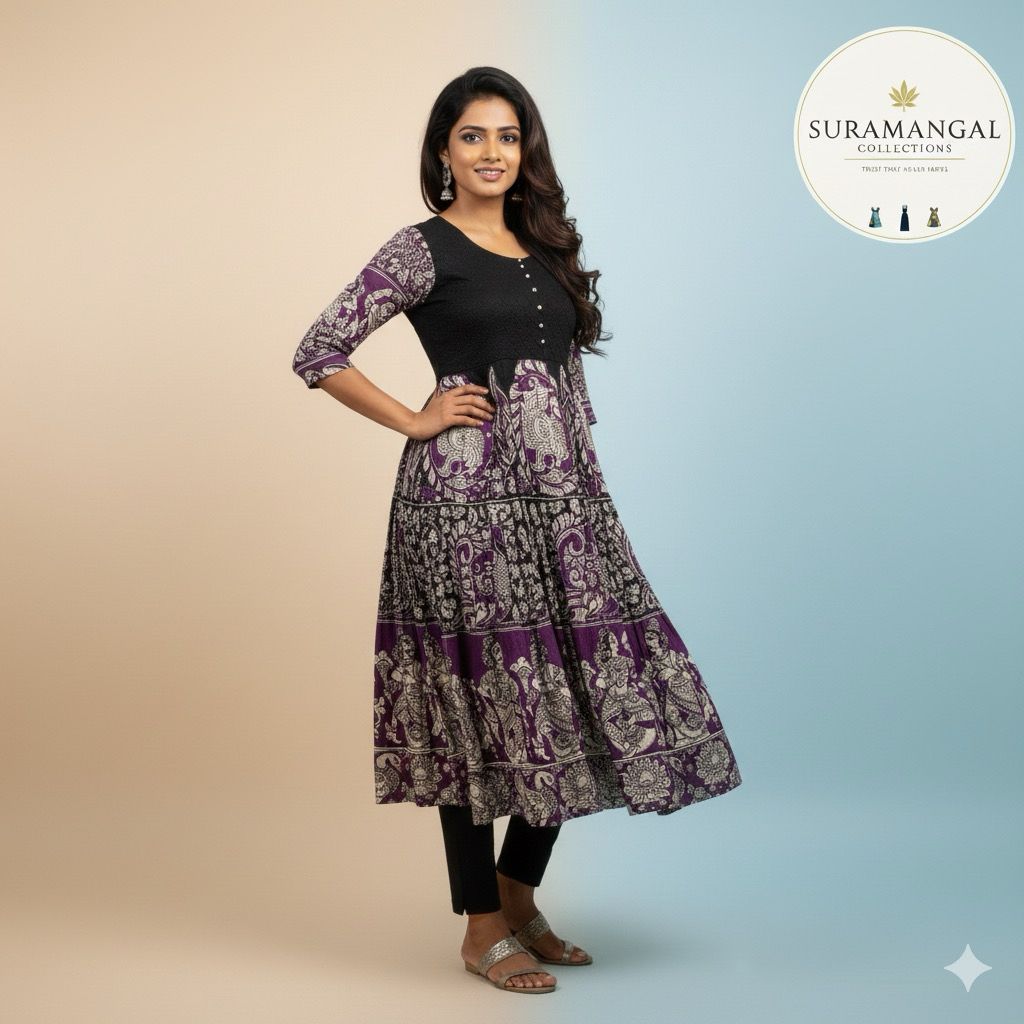 Black & Purple Floral Kurti – Traditional Elegance