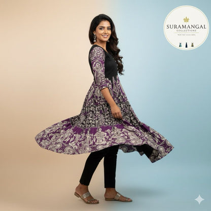 Black & Purple Floral Kurti – Traditional Elegance