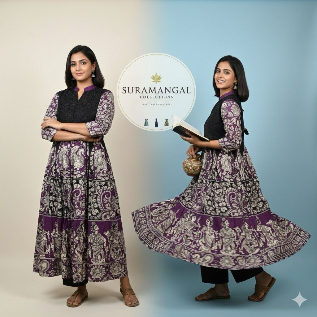 Black & Purple Floral Kurti – Traditional Elegance