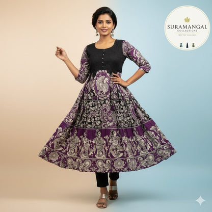 Black & Purple Floral Kurti – Traditional Elegance