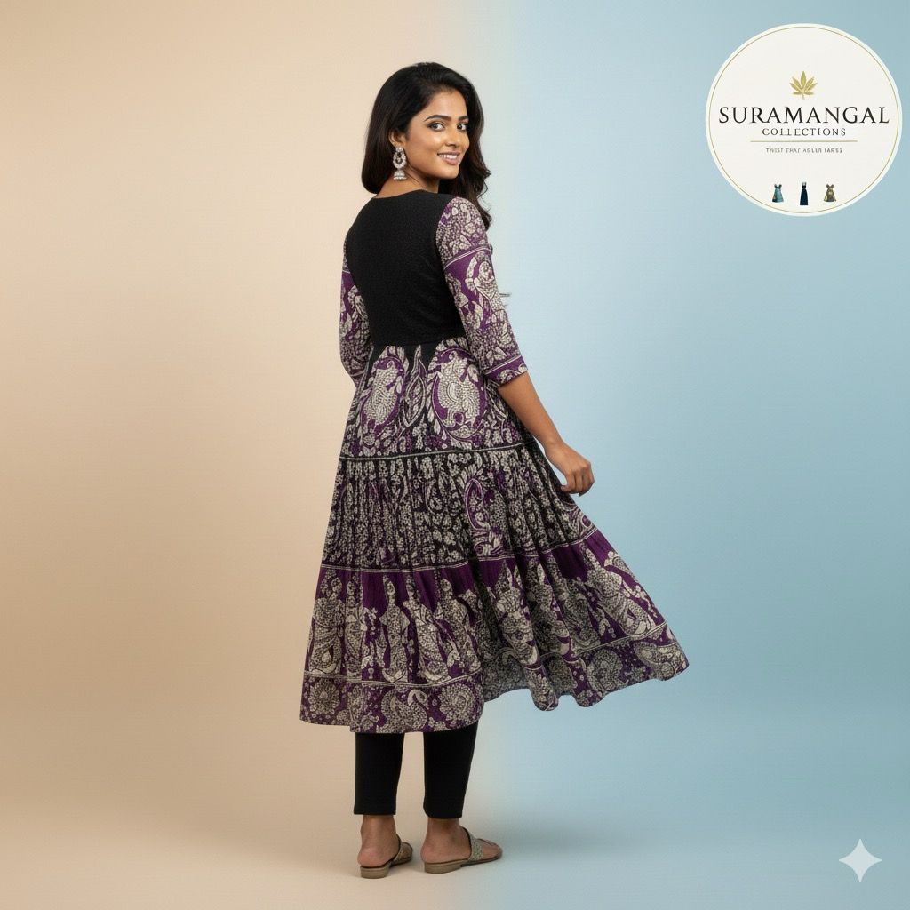 Black & Purple Floral Kurti – Traditional Elegance